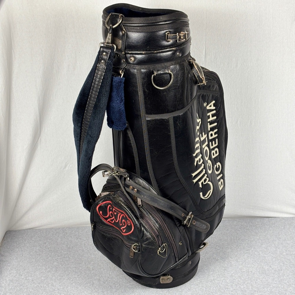 Vintage Callaway Golf Big Bertha Staff Bag Black S2H2 6-Way Cart Bag Leather
